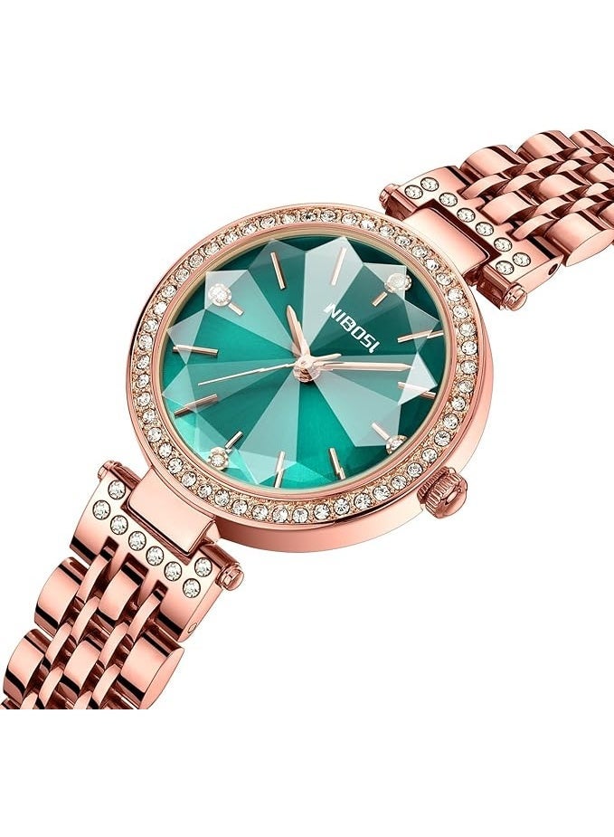 نيبوسي الساعات النسائية التناظرية ورد الذهب مربع رقم المراقبة الساعة النسائية للبنات والسيدة والسيدات الماس المضغوط مع الساعات الأنيقة للماء - Image 3